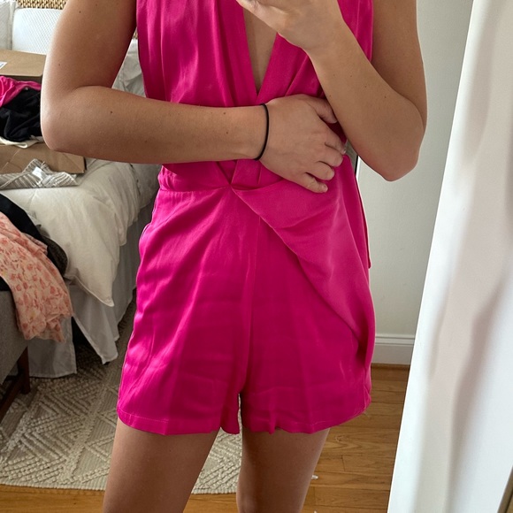 Zara satin effect short jumpsuit romper fuchsia dress pink small 9878/130 - Picture 4 of 14